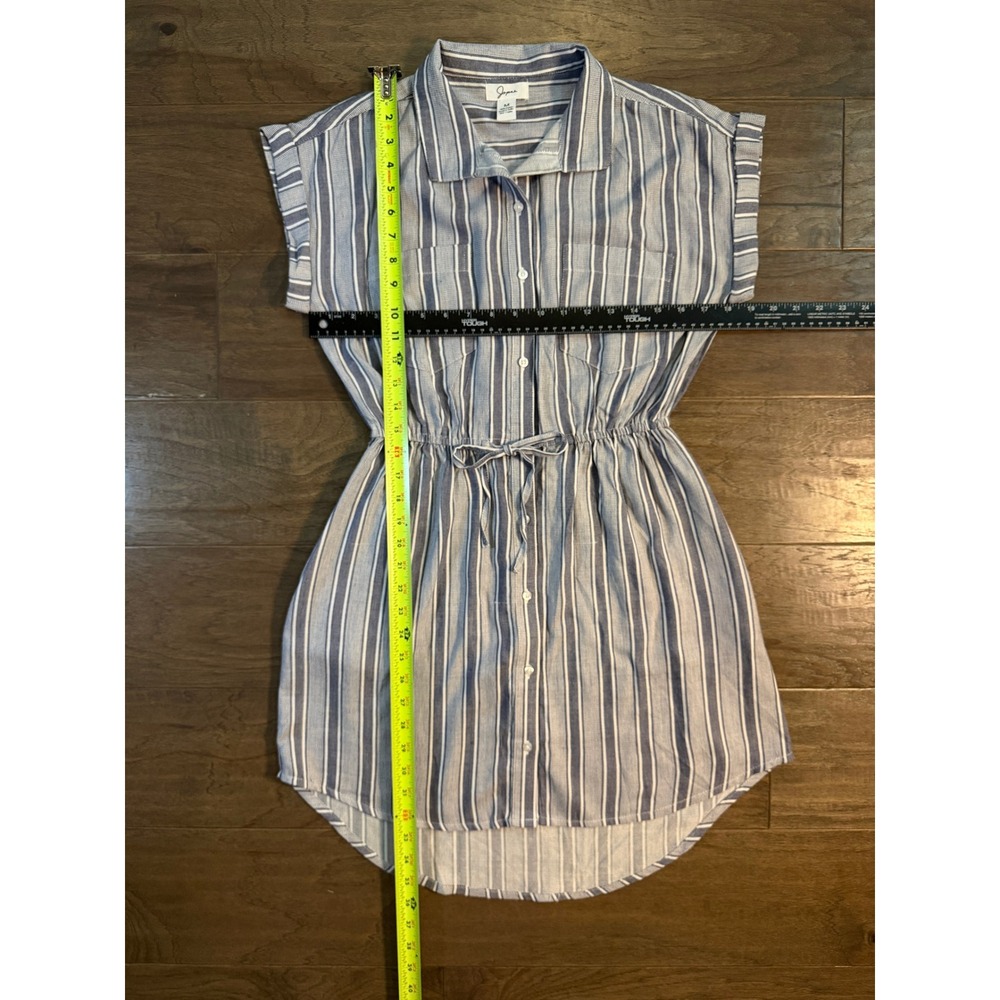 Japna Blue White Striped Cotton Shirt Dress Cap Sleeve Drawstring Waist Medium - Picture 5 of 5
